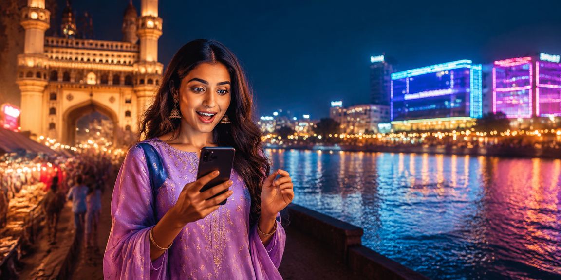 Player in Hyderabad enjoying mobile Aviator game after a night market visit